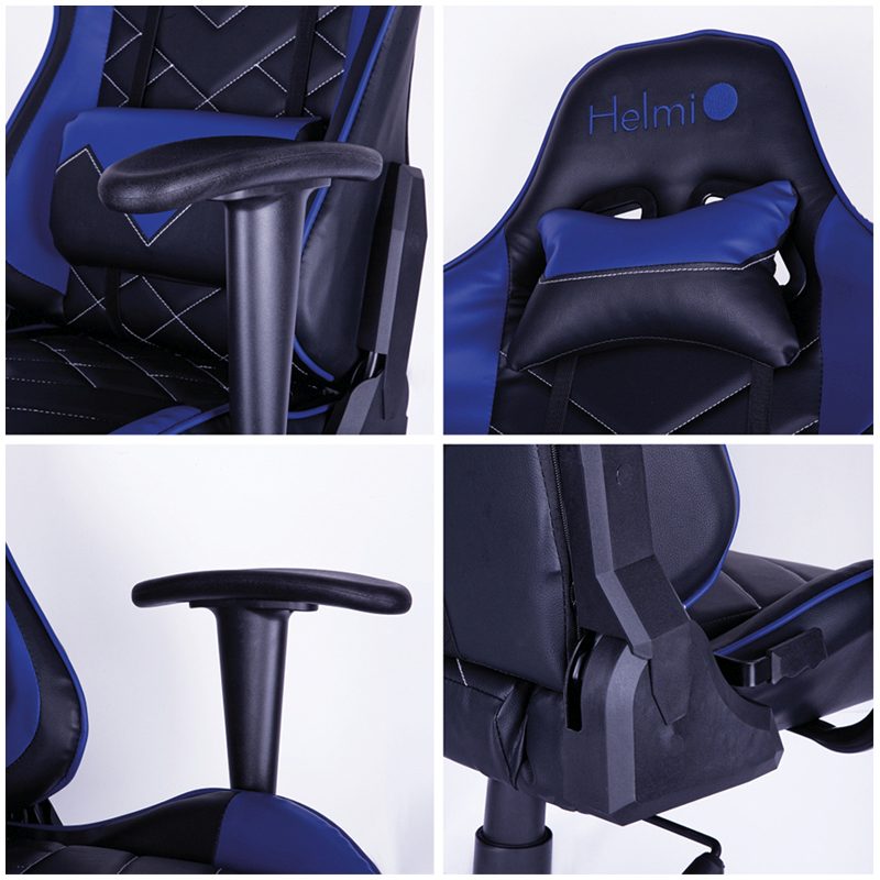 картинка Кресло игровое Helmi "Grand Prix HL-G02", экокожа, черный/синий, две подушки, 279716 от магазина Альфанит в Кунгуре