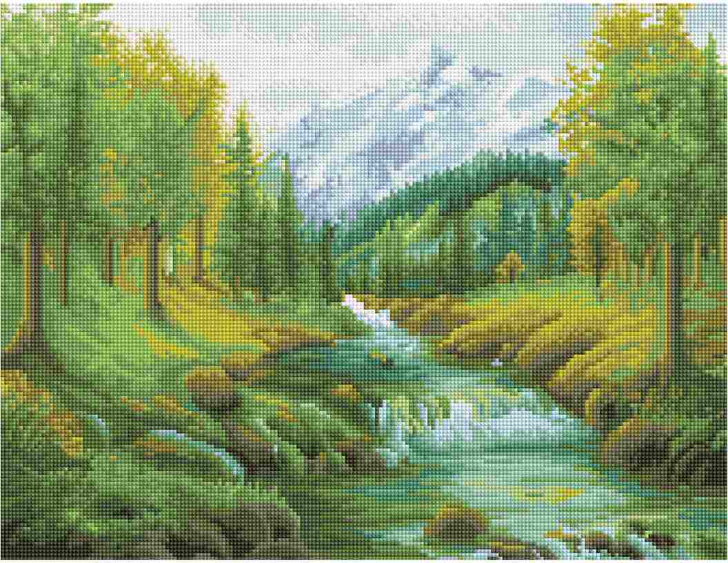картинка Алмазная картина, 40*50 см, на подрамнике, полная выкладка, "Горная река", Три совы, АМП4050_47611 от магазина Альфанит в Кунгуре