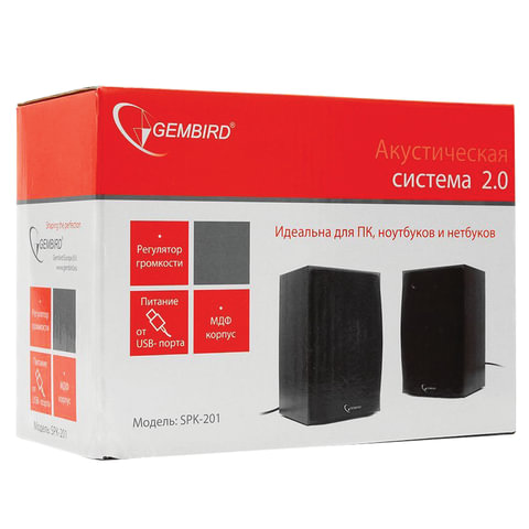 картинка Акустическая система 2.0 Gembird 201, 2*2,5Вт, USB, дерево, черный, SPK-201 от магазина Альфанит в Кунгуре