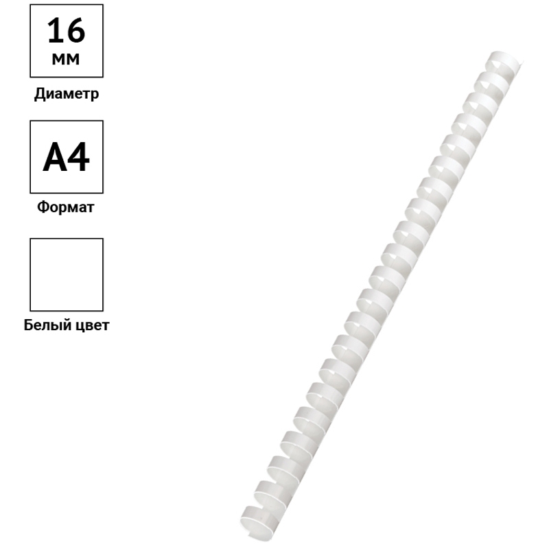 картинка Пружины для переплета 100 шт, 16 мм, на 101-120 л, пластик, белый, OfficeSpace, PC7012 от магазина Альфанит в Кунгуре