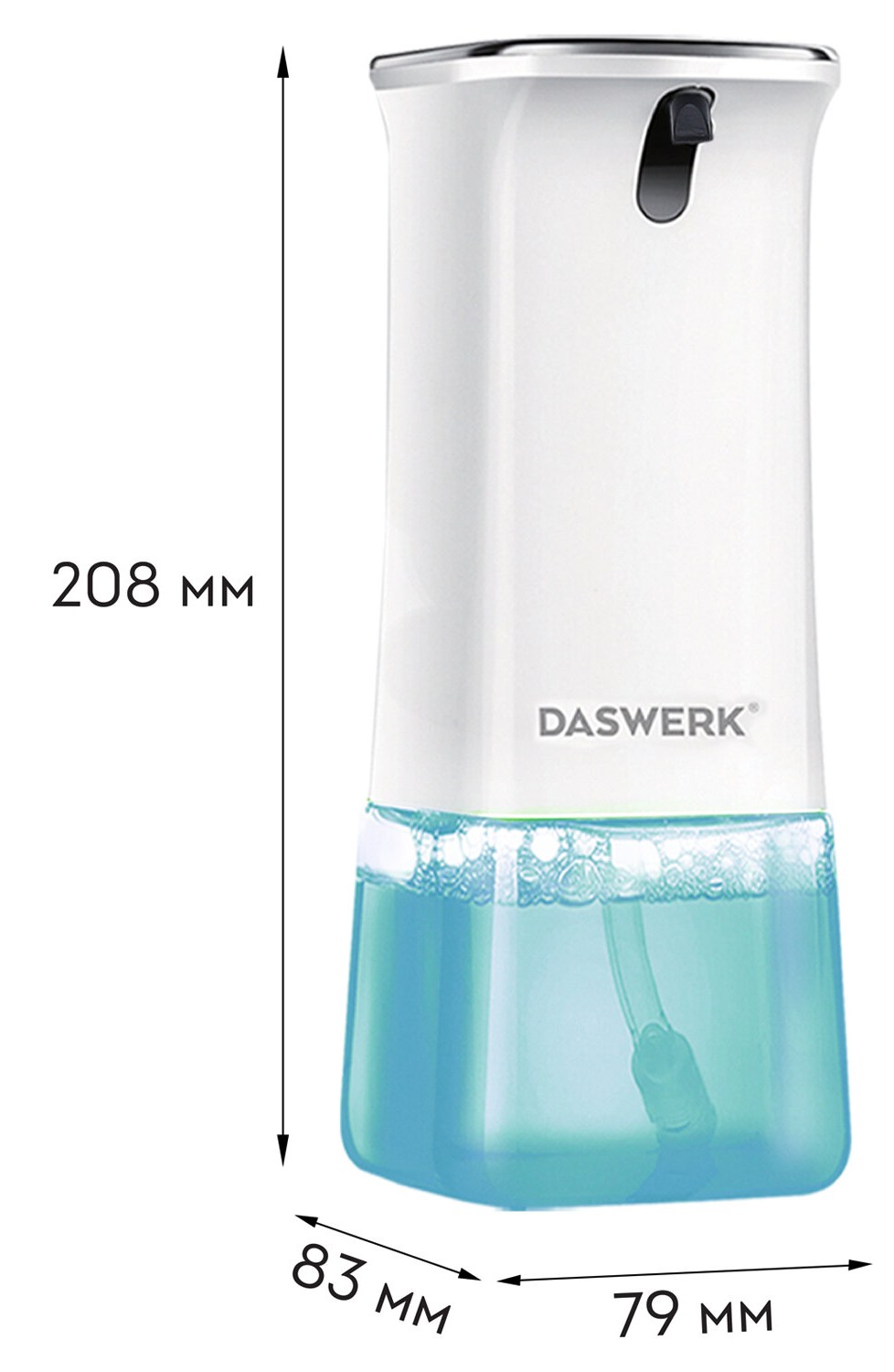 картинка Диспенсер для жидкого мыла, 0,35 л, ABS-пластик, белый, сенсорный, DASWERK, 607845 от магазина Альфанит в Кунгуре