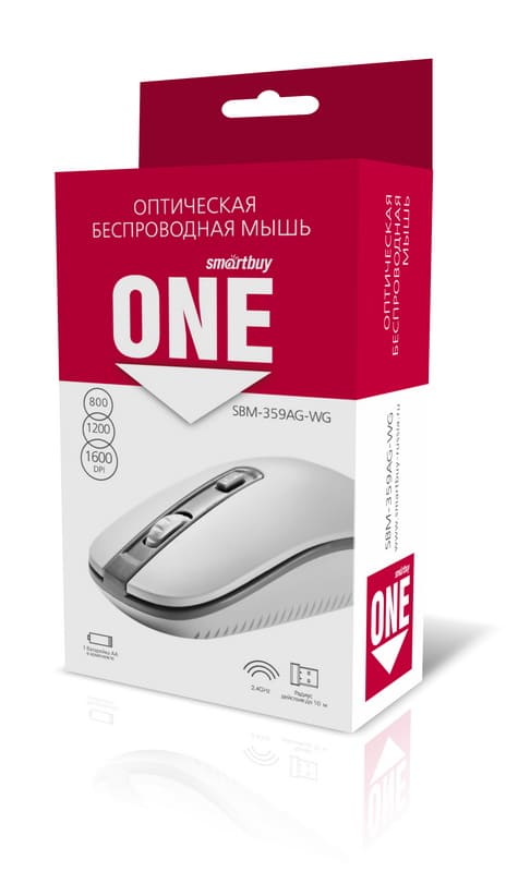 картинка Мышь беспроводная SmartBuy 359 ONE, 800-1600 dpi, USB, белый/серый, SBM-359AG-WG от магазина Альфанит в Кунгуре