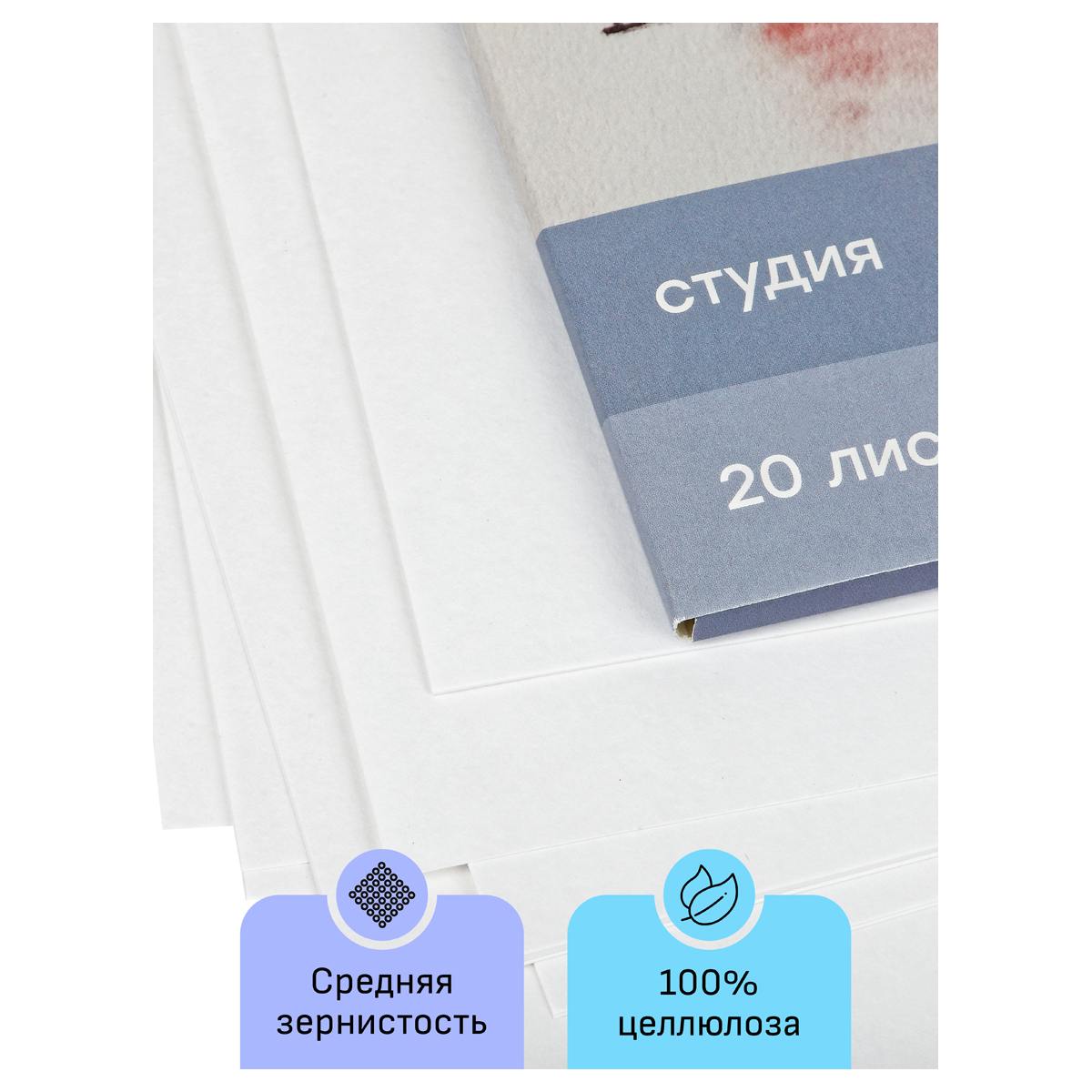 картинка Папка для акварели, А4, 20 л, 200 г/м2, среднее зерно, "Студия", Гамма, 40C03F720W от магазина Альфанит в Кунгуре