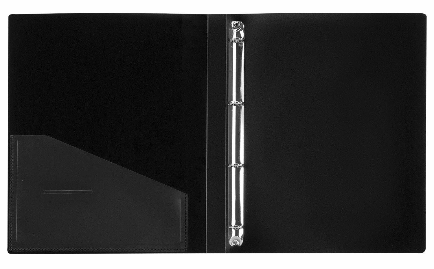 картинка Папка на 4-х кольцах, А4, корешок 25 мм, до 170 л, пластик, черный, "Extra", BRAUBERG, 270482 от магазина Альфанит в Кунгуре