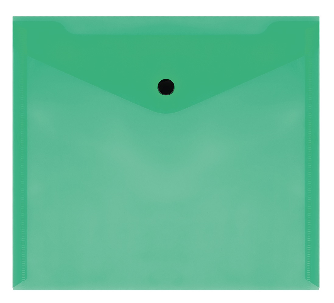 картинка Папка-конверт на кнопке, А5+, 150 мкм, пластик, прозрачный зеленый, СТАММ, ММ-32278 от магазина Альфанит в Кунгуре