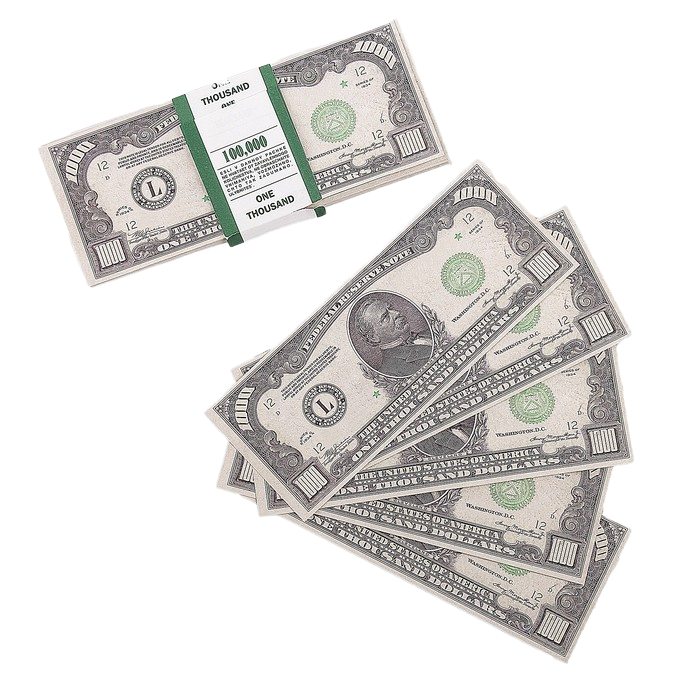 картинка Сувенир, 1 пачка, 15,5*7,5 см, бумага, ассорти, "Деньги. 1000 долларов", 778728 от магазина Альфанит в Кунгуре