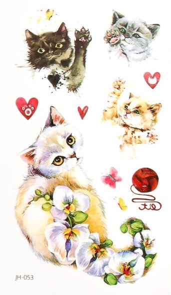 картинка Татуировки переводные, 10,5*6 см, "Кошечки и цветы", 9323532 от магазина Альфанит в Кунгуре