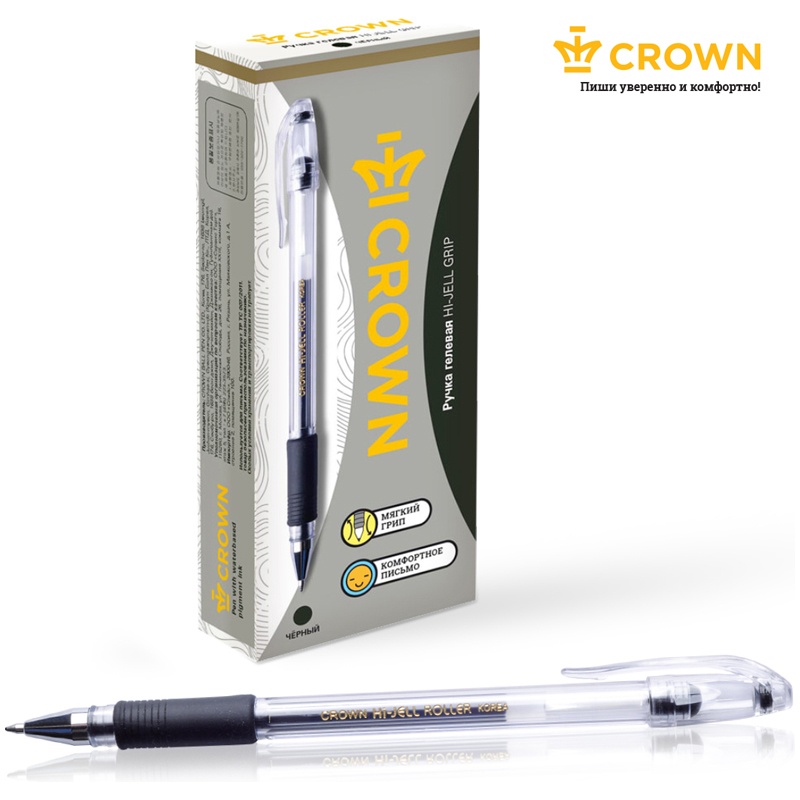 картинка Ручка гелевая, 0,5 мм, черная, "Hi-Jell Grip", Crown, HJR-500R от магазина Альфанит в Кунгуре