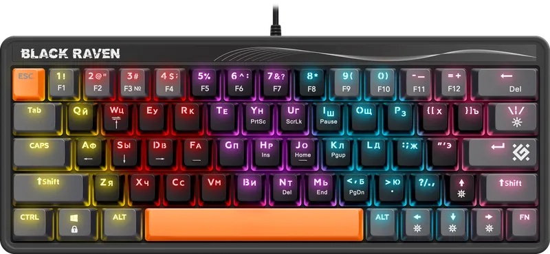 картинка Клавиатура проводная игровая Defender Black Raven GK-417 RU, USB, черный, подсветка, 45414 от магазина Альфанит в Кунгуре