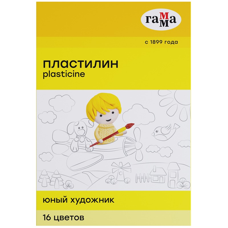 картинка Пластилин, 16 цв, 16 шт, 224 гр, со стеком, "Юный художник", Гамма, 280046 от магазина Альфанит в Кунгуре