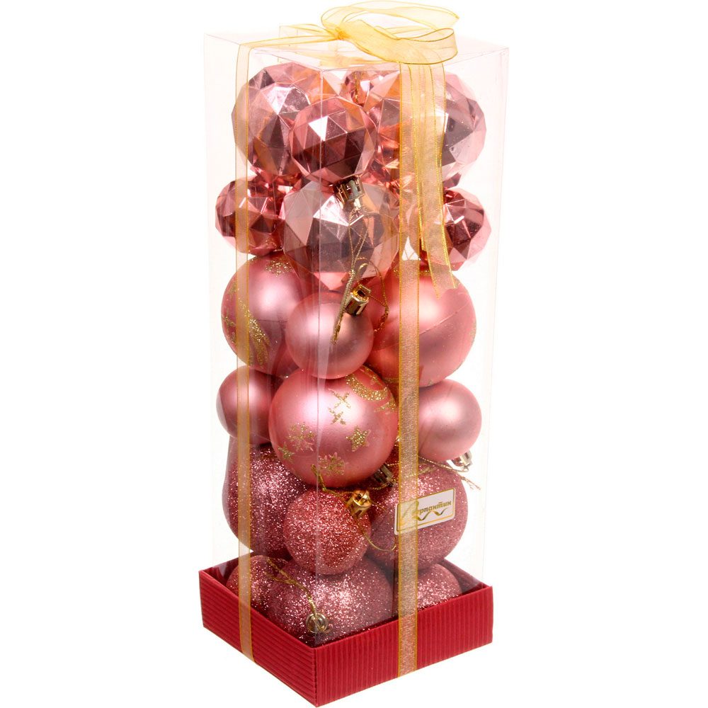 картинка Набор шаров, 24 шт, 6 см + 4 см, пластик, розовое золото, "Winter shine", Серпантин, 201-3118, 11460747 от магазина Альфанит в Кунгуре