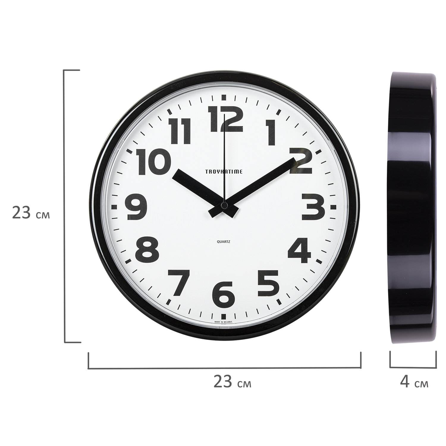 картинка Часы настенные 23*23*4 см, круг, белые, черная рамка, "TROYKA" от магазина Альфанит в Кунгуре