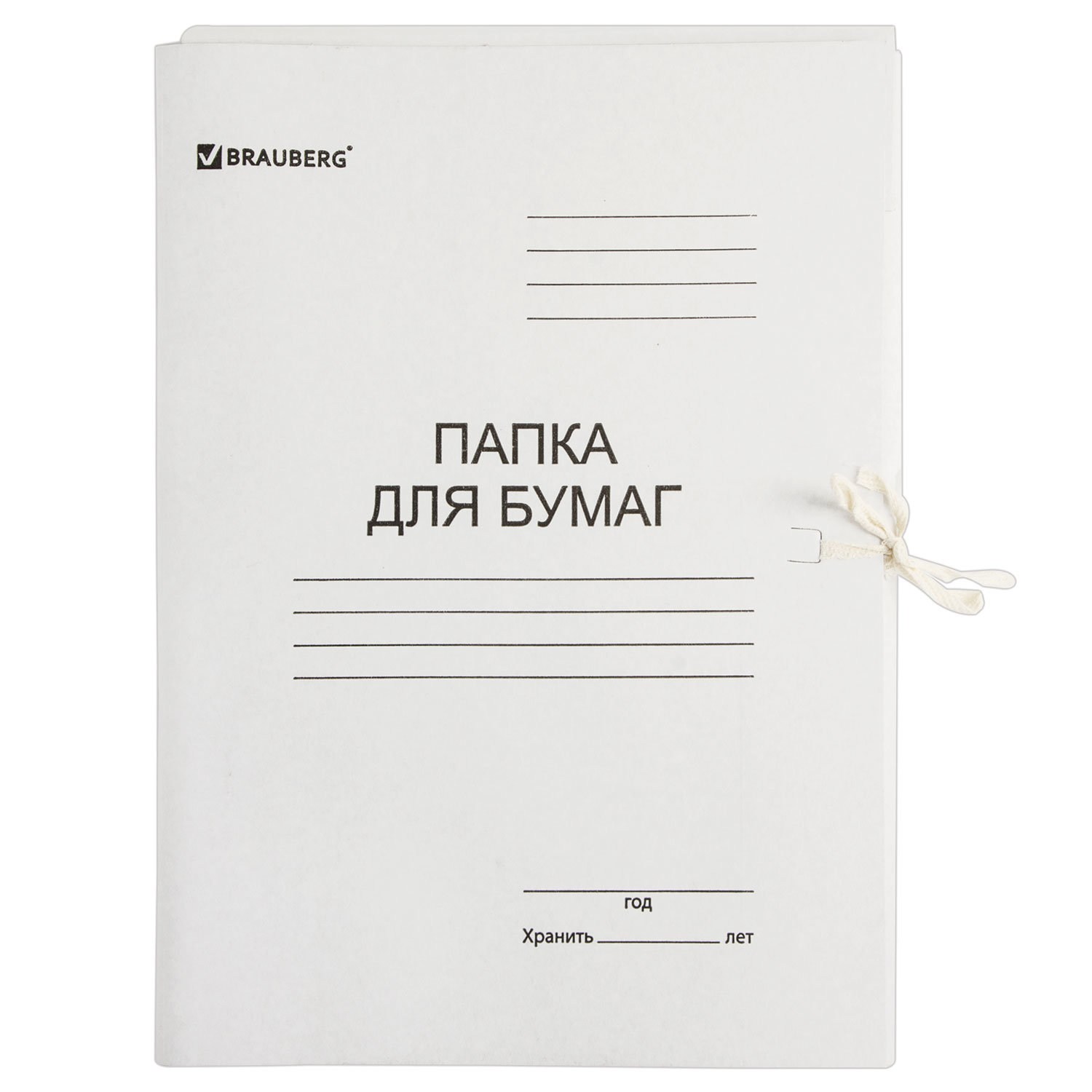 картинка Папка на завязках, А4, 440 г/м2, до 200 л, картон, белый, BRAUBERG, 110926 от магазина Альфанит в Кунгуре