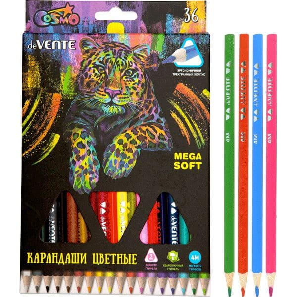 картинка Карандаши цветные, 36 цв, трехгранный корпус, "Trio Mega Soft 4М", deVente, 5025915 от магазина Альфанит в Кунгуре