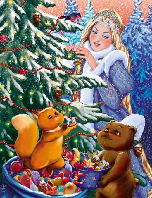 картинка Картина по номерам, 17*22 см, "Снежная девушка и зверята", Рыжий кот, ХК-2267,  УЦЕНКА от магазина Альфанит в Кунгуре