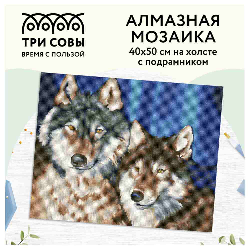 картинка Алмазная картина, 40*50 см, на подрамнике, полная выкладка, "Волки", Три совы, АМП4050_47619 от магазина Альфанит в Кунгуре