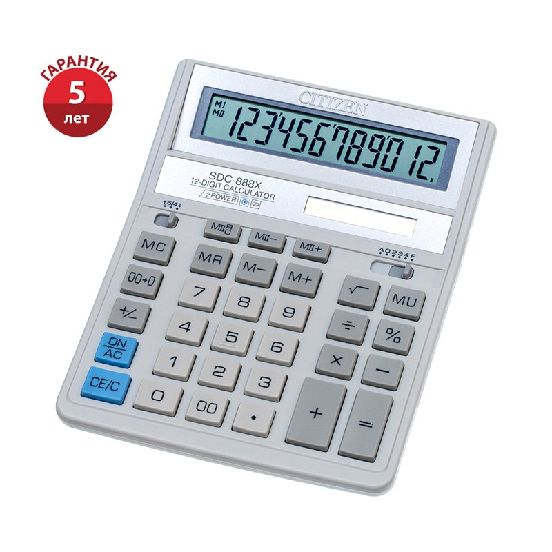 картинка Калькулятор настольный, 12 разрядов, 15,8*20,3 см, двойное питание, белый, "SDC-888XWH", CITIZEN от магазина Альфанит в Кунгуре