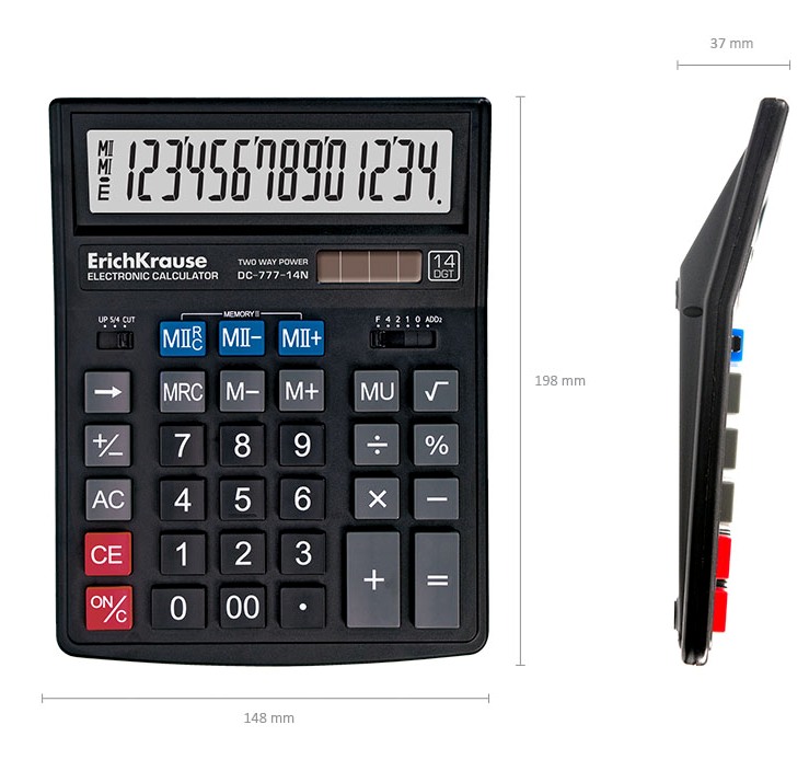 картинка Калькулятор настольный, 14 разрядов, 14,8*19,8 см, двойное питание, "DC-777-14N", Erich Krause, 37774 от магазина Альфанит в Кунгуре