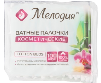 картинка Ватные палочки, 100 шт, в пакете, Мелодия, 128854 от магазина Альфанит в Кунгуре