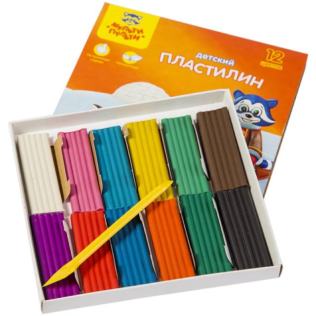 картинка Пластилин, 12 цв, 12 шт, 180 гр, со стеком, "Енот на Аляске", Мульти-Пульти, ДП_10235 от магазина Альфанит в Кунгуре