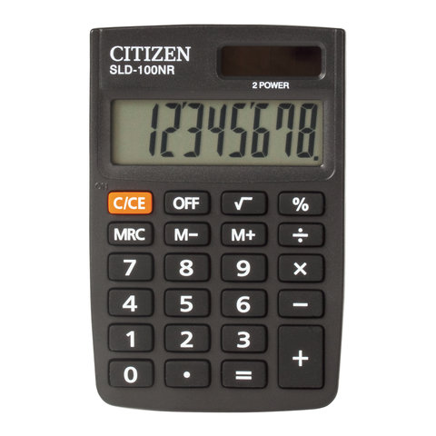 картинка Калькулятор карманный, 8 разрядов, 9*6 см, двойное питание, черный, "SLD-100NR", CITIZEN от магазина Альфанит в Кунгуре