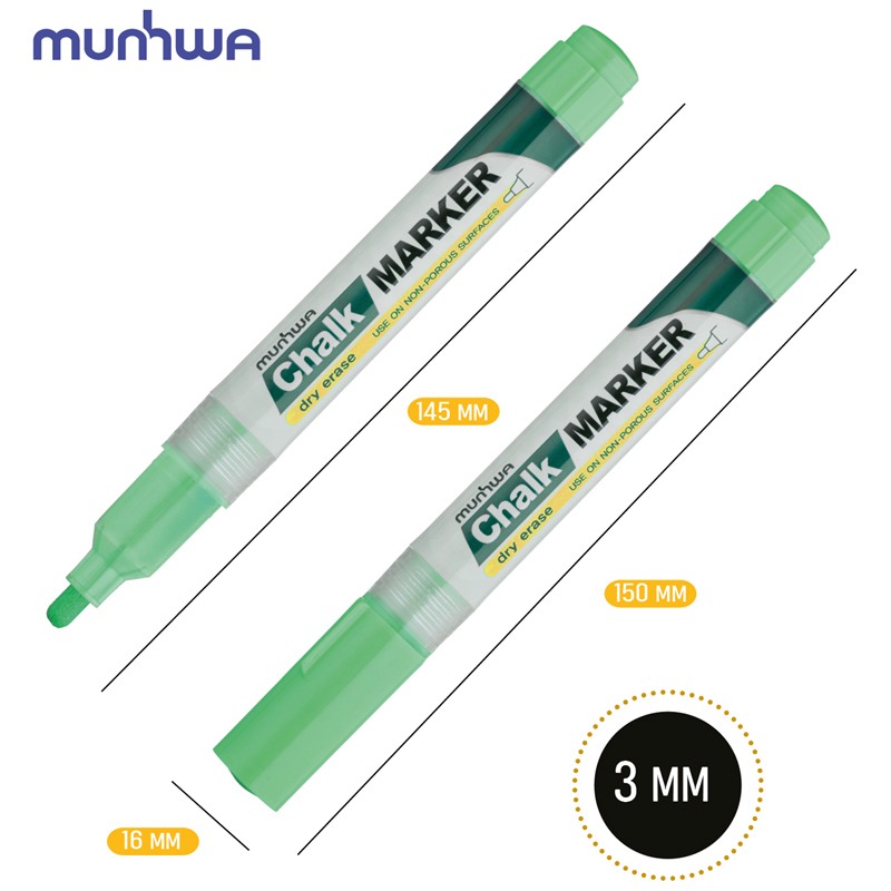 картинка Маркер меловой, 3 мм, зеленый, спиртовая основа, "Chalk Marker", MunHwa, CM-04 от магазина Альфанит в Кунгуре