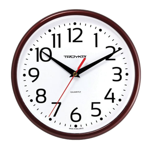 картинка Часы настенные 23*23*4 см, круг, белые, коричневая рамка, Troyka, 91931912 от магазина Альфанит в Кунгуре