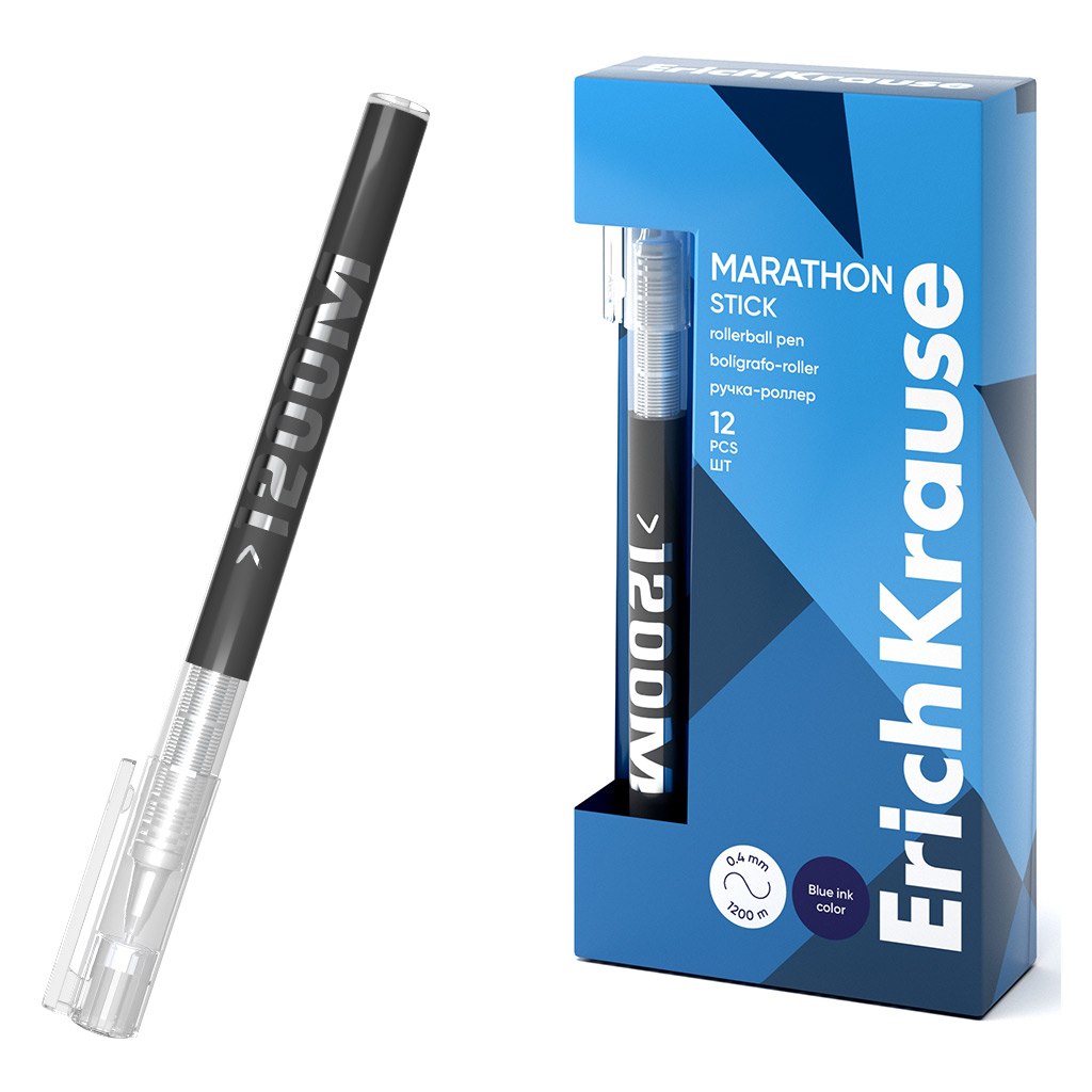 картинка Ручка шариковая роллер, 0,5 мм, синяя, "Marathon Stick", Erich Krause, 62109 от магазина Альфанит в Кунгуре