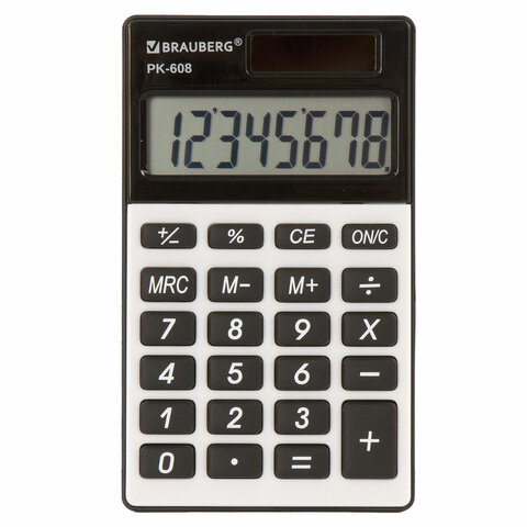 картинка Калькулятор карманный, 8 разрядов, 10,7*6,4 см, двойное питание, серебро, "PK-608", BRAUBERG, 250518 от магазина Альфанит в Кунгуре