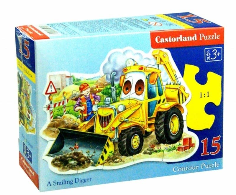 15 пазлов игра. Пазл трактор. Пазл с картинками трактор. Пазл Castorland a smiling Digger (b-015047), 15 дет.. Пазл Castorland tractor at work (b-015184), 15 дет..