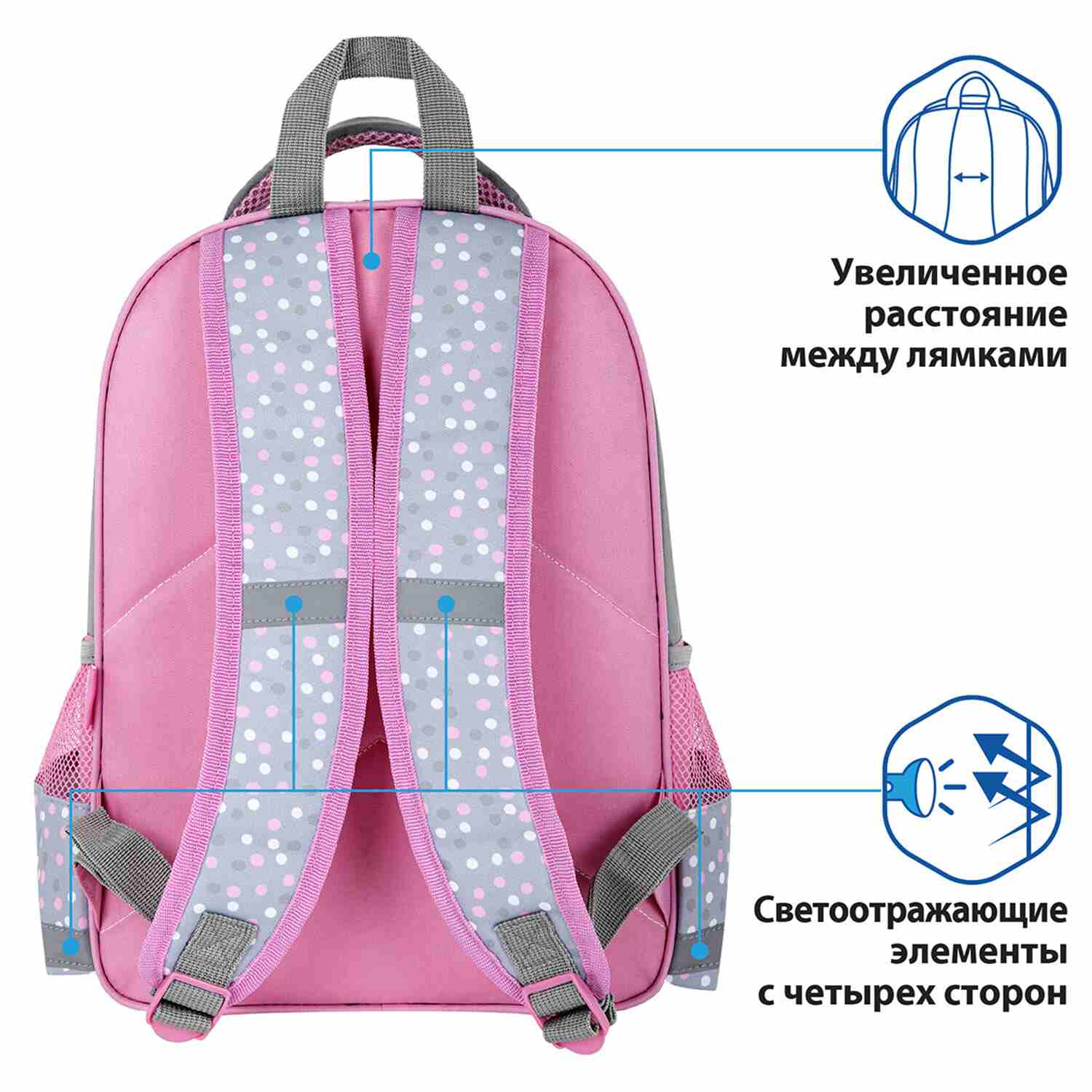 картинка Рюкзак, 1 отдел, 3 кармана, 38*28*14 см, полиэстер, серый/розовый, формоустойчивая спинка, "SCHOOL. Adorable bunny", ПИФАГОР, 270654 от магазина Альфанит в Кунгуре