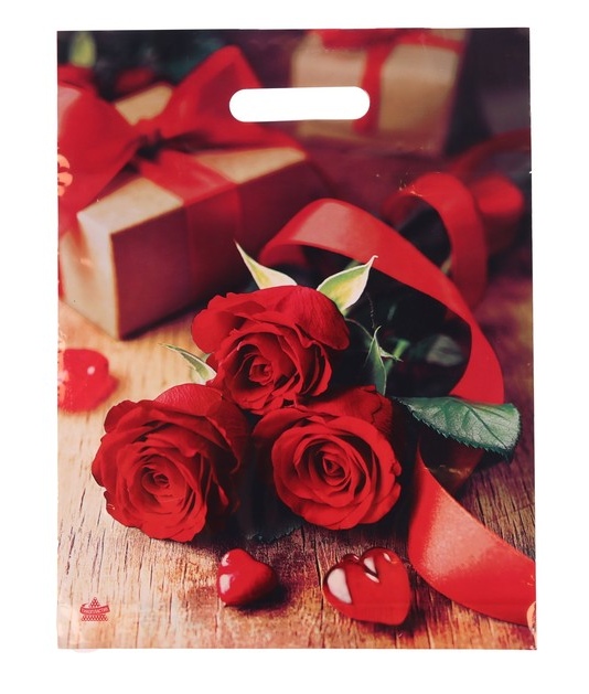 картинка Пакет, 31*40 см, 60 мкм, вырубная ручка, полиэтилен, "Три красные розы", Тикопластик, 9796040 от магазина Альфанит в Кунгуре