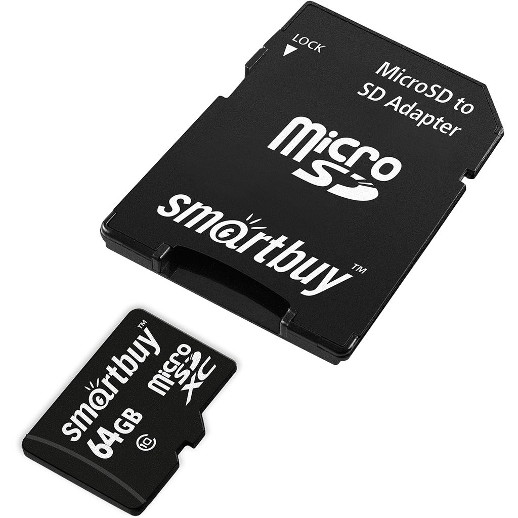 картинка Карта памяти micro-SDXC SmartBuy 64 GB Class 10, с адаптером, SB64GBSDCL10-01LE от магазина Альфанит в Кунгуре