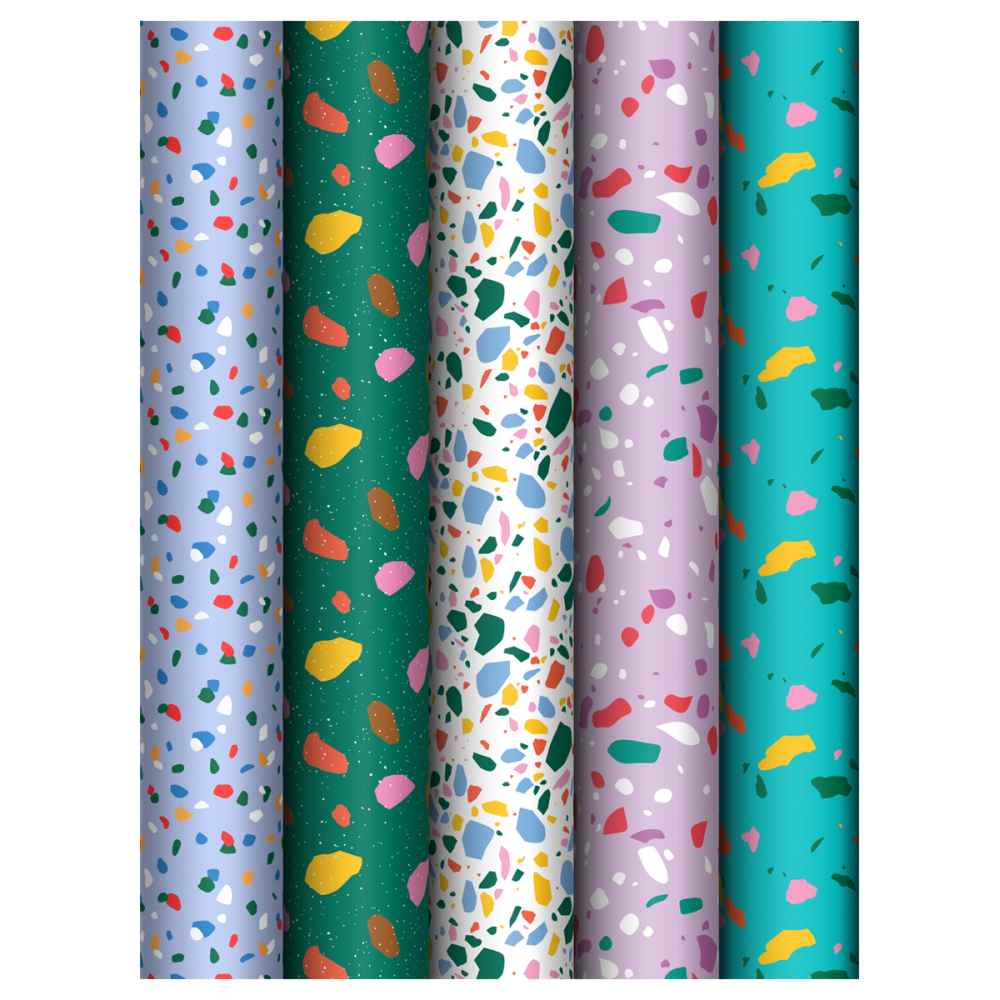 картинка Бумага упаковочная, 70*100 см, 80 г/м2, ассорти, 5 дизайнов, "Terrazzo", MESHU, MS_62829 от магазина Альфанит в Кунгуре