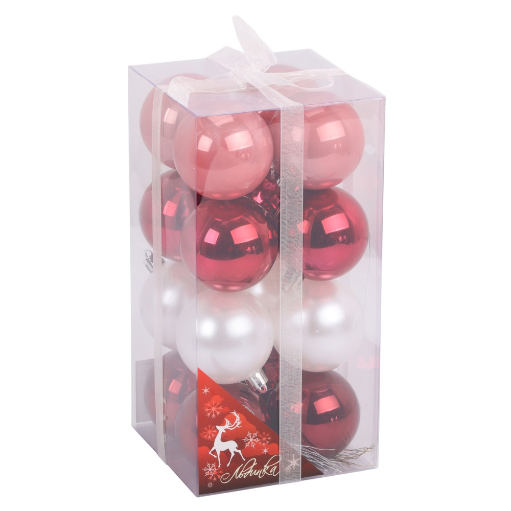картинка Набор шаров, 16 шт, 6 см, пластик, красный/розовый/белый, Льдинка, 231302 от магазина Альфанит в Кунгуре
