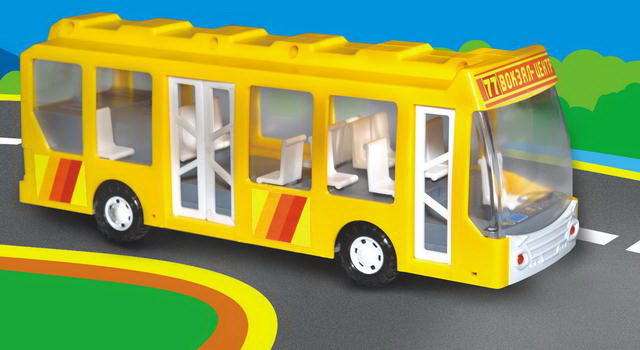 картинка Автобус, 32*15 см, пластик, желтый, Омский завод электротоваров от магазина Альфанит в Кунгуре