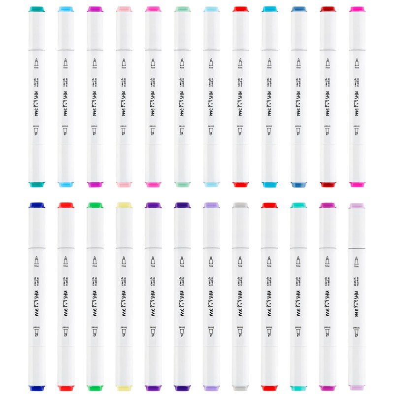 картинка Скетч-маркеры двусторонние, 24 цв, 24 шт, трехгранный корпус, в пластиковом боксе, MESHU, MS_38263 от магазина Альфанит в Кунгуре