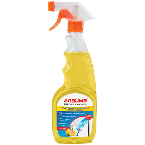 картинка Средство для мытья стекол, 500 мл, бутыль с распылителем, Лимон, "PROFESSIONAL", LAIMA, 604652 от магазина Альфанит в Кунгуре