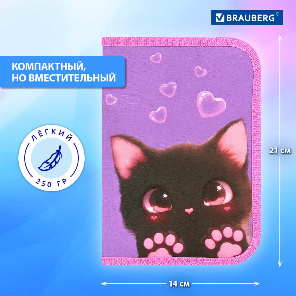 картинка Пенал 1 отделение, 21*14 см, полиэстер, две откидные секции, "Paw prints", BRAUBERG, 273526 от магазина Альфанит в Кунгуре