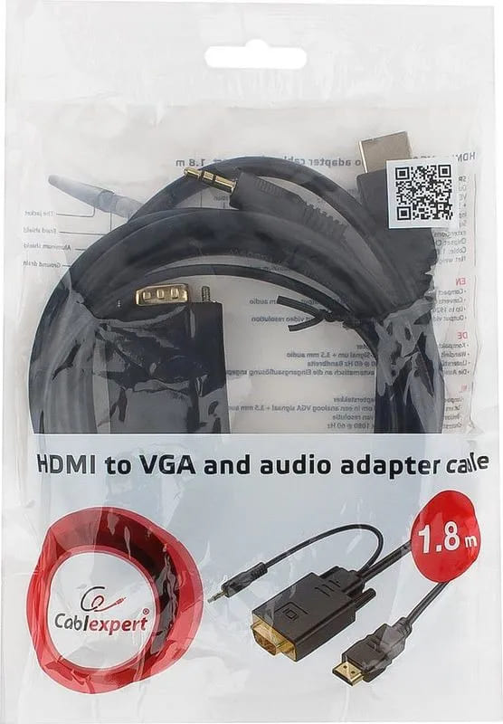 картинка Кабель HDMI-VGA _1.8м. 19M/15M + 3.5Jack, черный, пакет, A-HDMI-VGA-03-6 от магазина Альфанит в Кунгуре