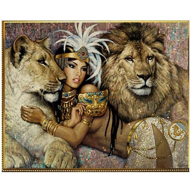 картинка Алмазная картина, 40*50 см, "Клеопатра со львами", Milato, F-159 от магазина Альфанит в Кунгуре