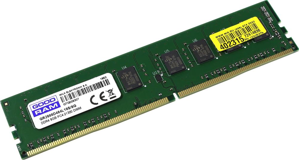 картинка Модуль памяти DIMM 8 GB, GoodRam, DDR4, 2666 МГц, GR2666D464L19S/8G от магазина Альфанит в Кунгуре