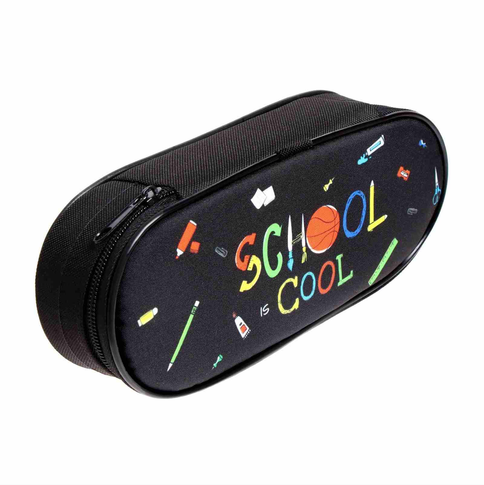 картинка Пенал корпусный, 4,5*20,5*9,5 см, ткань, овальный, "School", Calligrata, ПМК 27-20, 9304316 от магазина Альфанит в Кунгуре