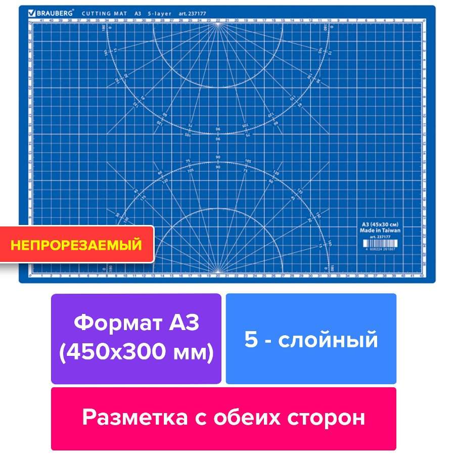 картинка Настольное покрытие, А3, 3 слоя, двусторонний, синий, BRAUBERG, 237177 от магазина Альфанит в Кунгуре