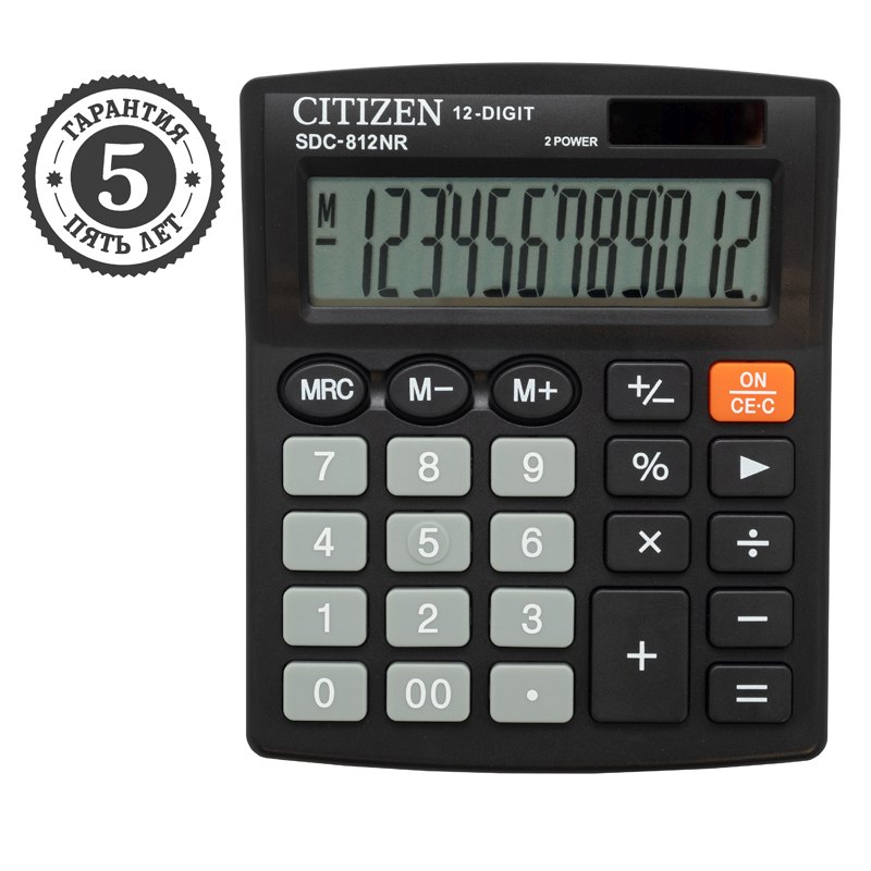 картинка Калькулятор настольный, 12 разрядов, 10,2*12,4 см, двойное питание, черный, "SDC-812NR", CITIZEN от магазина Альфанит в Кунгуре