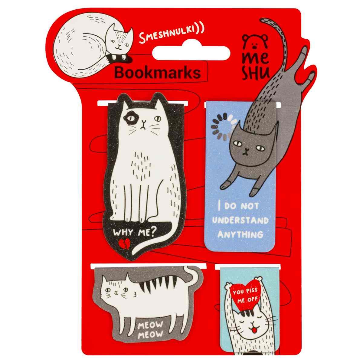 картинка Набор закладок магнитных, 4 шт, "Funny cat", MESHU, MS_58308 от магазина Альфанит в Кунгуре