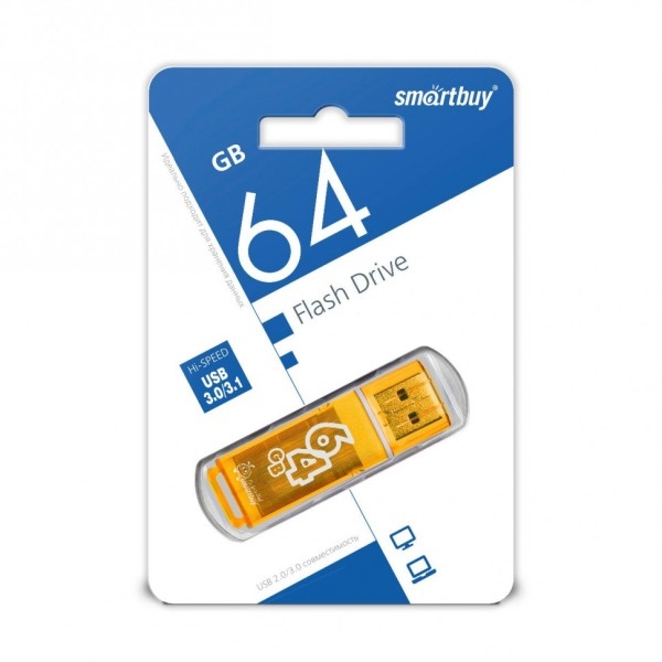 картинка Флеш-диск SmartBuy 64 GB USB 2.0, Glossy, оранжевый, SB64GBGS-Or от магазина Альфанит в Кунгуре