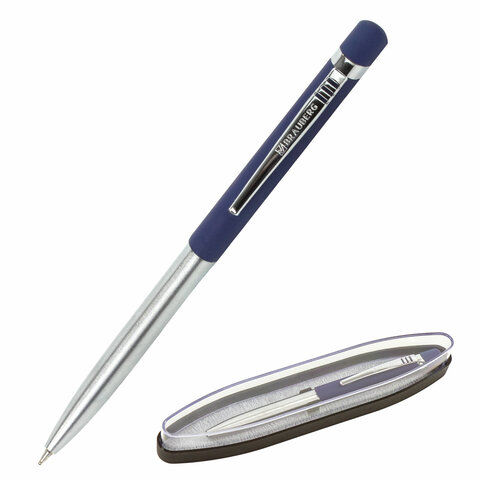 картинка Ручка подарочная шариковая, 0,5 мм, синяя, корп. серебро/синий, "Ottava", BRAUBERG, 143487 от магазина Альфанит в Кунгуре