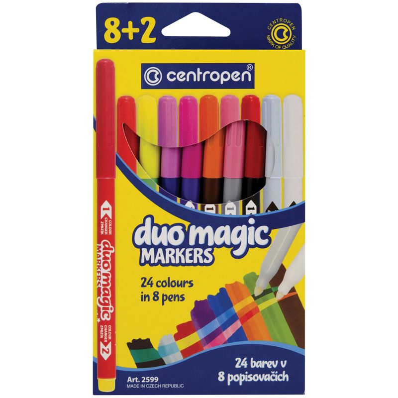 картинка Фломастеры, 24 цв, 10 шт, круглый корпус, смываемые, "Duo Magic", CENTROPEN, 5 2599 1002 от магазина Альфанит в Кунгуре
