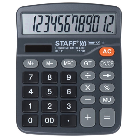 картинка Калькулятор настольный, 12 разрядов, 18*14,5 см, двойное питание, батарейка АА, "PLUS", STAFF, DC-11 от магазина Альфанит в Кунгуре